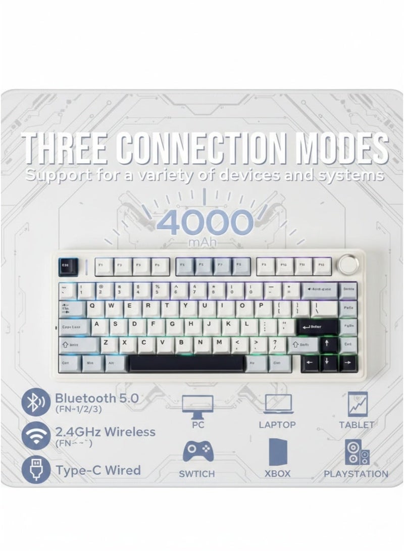 AULA F75 Mechanical Keyboard, 75% Wireless Gaming Keyboard, Hot-swappable Washers, Five-Layer Padged Knob, Bluetooth/2.4GHz/USB-C, RGB (Light Blue, Ice Pulse Switches) - Image 3